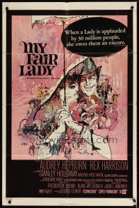 2j597 MY FAIR LADY 1sh R71 classic art of Audrey Hepburn & Rex Harrison by Bob Peak!