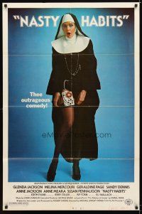2j606 NASTY HABITS 1sh '77 Glenda Jackson as sexy nun w/tape recorder on leg, by Brut!