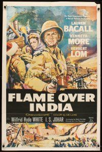 2j626 NORTH WEST FRONTIER 1sh '60 sexy Lauren Bacall & soldier Kenneth More, Flame Over India!