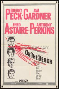 2j633 ON THE BEACH 1sh '59 art of Gregory Peck, Ava Gardner, Fred Astaire & Anthony Perkins!