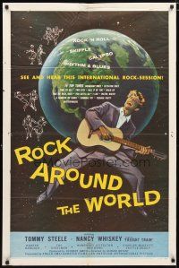 2j722 ROCK AROUND THE WORLD 1sh '57 early rock & roll, great artwork of Tommy Steele!