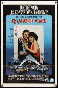 2j731 ROUGH CUT 1sh '80 Burt Reynolds, sexy Lesley-Anne Down, cool playing card artwork!