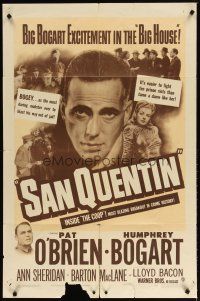 2j738 SAN QUENTIN 1sh R50 Humphrey Bogart, Ann Sheridan, Pat O'Brien, prison break!
