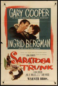 2j740 SARATOGA TRUNK 1sh '45 c/u of Gary Cooper about to kiss Ingrid Bergman, by Edna Ferber!