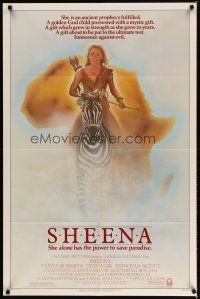 2j764 SHEENA 1sh '84 sexy Tanya Roberts with bow & arrows riding zebra in Africa!