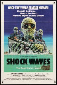 2j769 SHOCK WAVES 1sh '77 Peter Cushing, cool art of wacky ocean zombies terrorizing boat!
