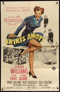 2j780 SKIRTS AHOY 1sh '52 great full-length art of sexy sailor Esther Williams in uniform!