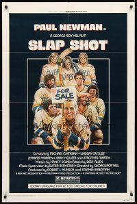2j781 SLAP SHOT style A 1sh '77 Paul Newman hockey sports classic, great art by Craig!