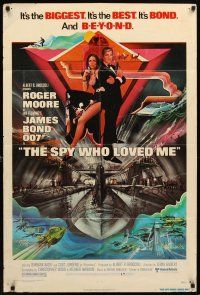 2j808 SPY WHO LOVED ME 1sh '77 cool artwork of Roger Moore as James Bond by Bob Peak!