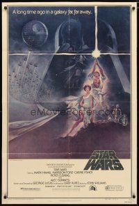 2j818 STAR WARS third printing style A 1sh '77 George Lucas classic sci-fi epic, art by Tom Jung!