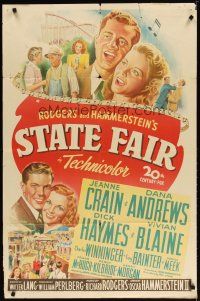 2j821 STATE FAIR 1sh '45 Jeanne Crain & Dana Andrews in Rogers & Hammerstein musical!