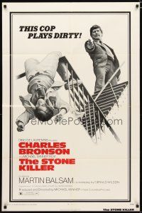 2j832 STONE KILLER 1sh '73 Charles Bronson is a cop who plays dirty shooting guy on fire escape!