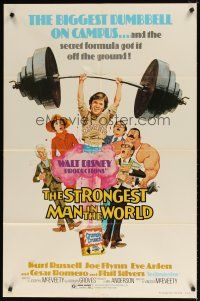 2j838 STRONGEST MAN IN THE WORLD revised 1sh '75 Walt Disney, art of teen Kurt Russell & Joe Flynn!