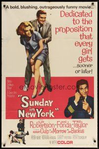 2j845 SUNDAY IN NEW YORK style B 1sh '64 Rod Taylor tickling sexy Jane Fonda!