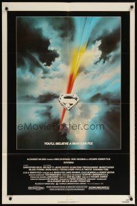 2j850 SUPERMAN 1sh '78 comic book hero Christopher Reeve, cool Bob Peak logo art!