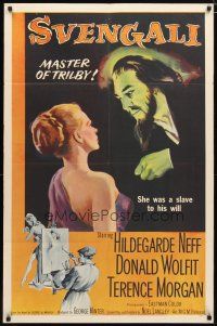 2j855 SVENGALI 1sh '55 sexy Hildegarde Neff was a slave to the will of crazy Donald Wolfit!