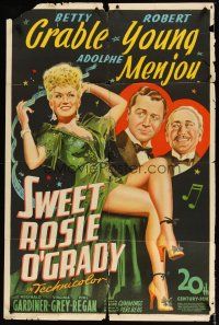 2j858 SWEET ROSIE O'GRADY 1sh '43 stone litho of sexy Betty Grable, Robert Young & Menjou!
