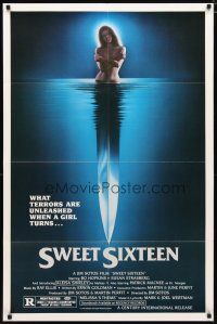 2j859 SWEET SIXTEEN 1sh '82 Bo Hopkins, Susan Strasberg, sexy horror image of knife & nude girl!