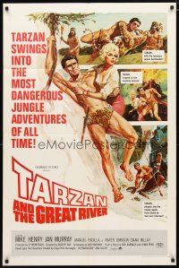2j872 TARZAN & THE GREAT RIVER 1sh '67 art of Mike Henry in the title role w/sexy Diana Millay!