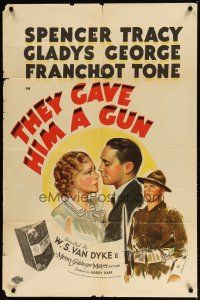 2j888 THEY GAVE HIM A GUN style D 1sh '37 pretty Gladys George, Spencer Tracy & Franchot Tone!