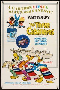 2j891 THREE CABALLEROS 1sh R77 Disney, cartoon art of Donald Duck, Panchito & Joe Carioca!