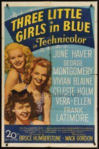 2j892 THREE LITTLE GIRLS IN BLUE 1sh '46 sexy June Haver, Vivian Blaine & Vera-Ellen!