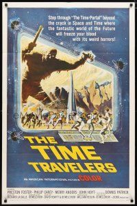 2j903 TIME TRAVELERS 1sh '64 cool Reynold Brown sci-fi art of the crack in space and time!
