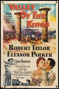 2j931 VALLEY OF THE KINGS 1sh '54 cool art of Robert Taylor & Eleanor Parker in Egypt!
