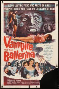 2j932 VAMPIRE & THE BALLERINA 1sh '61 blood-lusting vampire queen fiend who preys on girls!