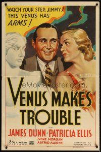 2j936 VENUS MAKES TROUBLE 1sh '37 art of James Dunn, Patricia Ellis & living Venus de Milo!