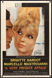 2j937 VERY PRIVATE AFFAIR 1sh '62 Louis Malle's Vie Privee, super c/u of sexiest Brigitte Bardot!