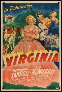 2j941 VIRGINIA style A 1sh '41 Sterling Hayden, art of Madeleine Carroll in formal gown!