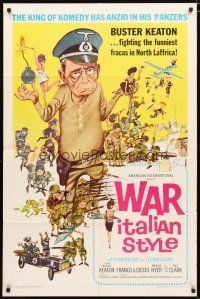 2j949 WAR ITALIAN STYLE 1sh '66 Due Marines e un Generale, cartoon art of Buster Keaton as Nazi!