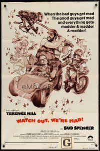 2j954 WATCH OUT WE'RE MAD 1sh R76 wacky art of Terence Hill & Bud Spencer in buggy!