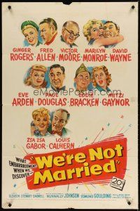2j958 WE'RE NOT MARRIED 1sh '52 artwork of Ginger Rogers, young Marilyn Monroe & nine others!