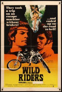 2j970 WILD RIDERS 1sh '71 Alex Rocco & another biker end up on the road to Hell!