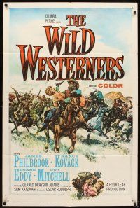 2j971 WILD WESTERNERS 1sh '62 art of James Philbrook & Nancy Kovack in middle of Indian battle!