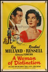 2j986 WOMAN OF DISTINCTION 1sh '51 Ray Milland, sexy Rosalind Russell close up & on bicycle!
