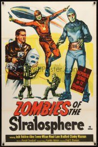 2j997 ZOMBIES OF THE STRATOSPHERE 1sh '52 great artwork image of aliens with guns!