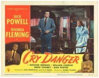 2k414 CRY DANGER LC #2 '51 great film noir image of Dick Powell loading gun + sexy Rhonda Fleming!
