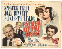 2k122 FATHER OF THE BRIDE TC '50 pretty Elizabeth Taylor, Spencer Tracy, Joan Bennett!