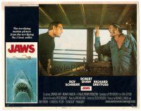 2k596 JAWS LC #7 '75 c/u of Roy Scheider with baseball bat & angry Robert Shaw, Spielberg classic!