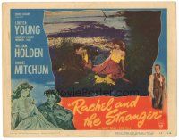 2k781 RACHEL & THE STRANGER LC #6 '48 cool image of Loretta Young & Robert Mitchum by river!