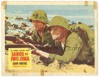2k051 SANDS OF IWO JIMA LC #7 '50 WWII Marine John Wayne on beach w/ gung ho soldier John Agar!