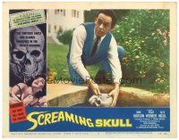 2k822 SCREAMING SKULL LC #4 '58 border art of huge skull & sexy girl, man finds skull!