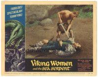 2k951 VIKING WOMEN & THE SEA SERPENT LC #2 '58 c/u of man about to be stabbed in rain storm!