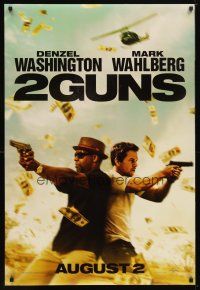 2m009 2 GUNS teaser DS 1sh '13 cool action image of Denzel Washington & Mark Wahlberg!