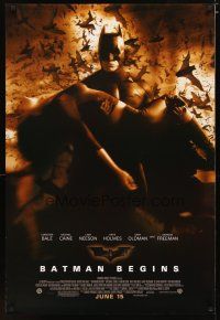 2m078 BATMAN BEGINS June 15 advance 1sh '05 Bale as the Caped Crusader carrying Katie Holmes!