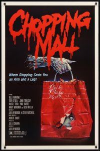 2m147 CHOPPING MALL 1sh '86 K. Akins art of severed hand carrying shopping bag with head in it!