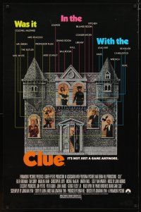 2m159 CLUE 1sh '85 Madeline Kahn, Tim Curry, Christopher Lloyd, cool board game poster design!